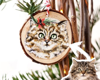 Handgemaltes Haustier Ornament | Personalisiertes Haustier Porträt auf einer Holzscheibe | Einzigartiges Geschenk für Tierliebhaber