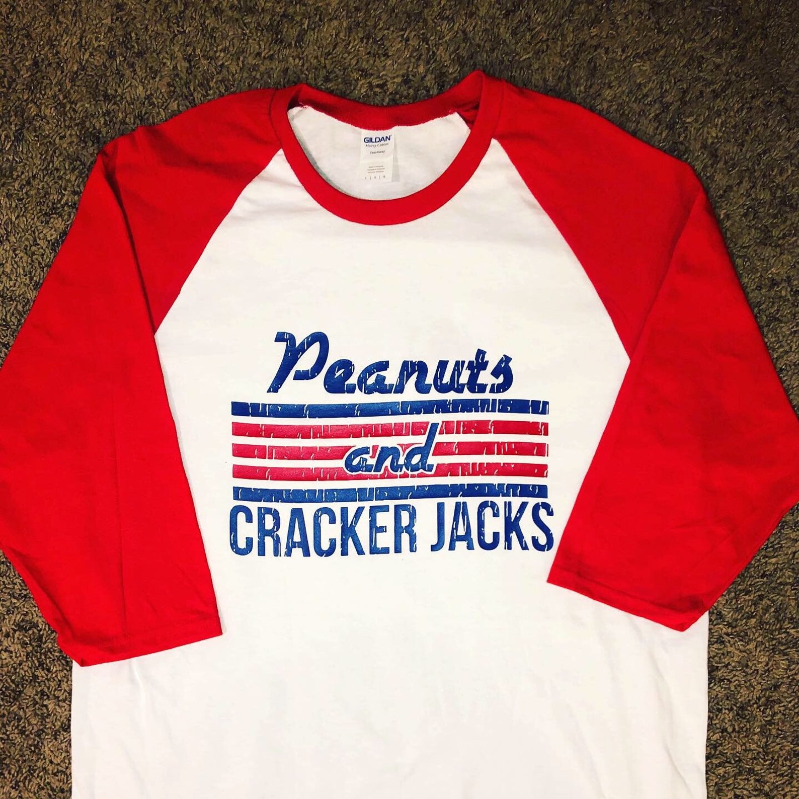 PEANUTS and CRACKER JACKS Baseball Tshirt Red White and Etsy