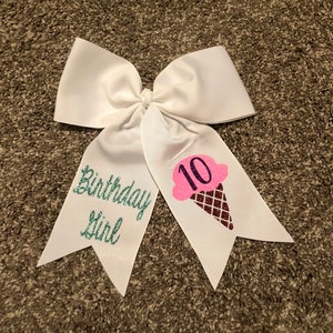 BIRTHDAY GIRL BOW, Ice Cream Bow, Cheer Bow, Hair Bow, Birthday Hair Bow, Bday Girl Bow, Big Cheer Bow, Customizable Hair Bow, Big Girl Bday