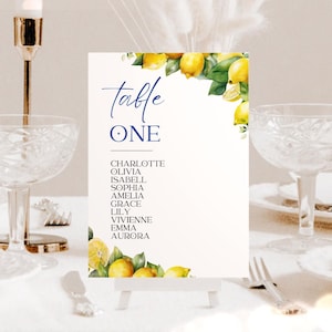 Lemon Table Numbers, Editable Custom Amalfi Wedding Name Signs, DIY Positano, Citrus Decor for Events, Dolce Vita, Canva Download BA0521