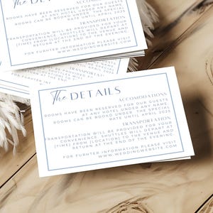 Blue Details Card, Editable Wedding Invitation Template, Dusty Enclosure Design, Minimal Winter Suite, Simple Custom Insert, Canva WED0406