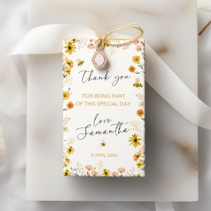 Etichetta di ringraziamento "Bride to Bee", grazioso bomboniera per gli ospiti del baby shower nuziale, etichetta personalizzata floreale per matrimoni e feste, download Canva BA0609