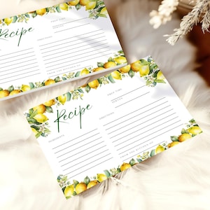 Zitrone Rezept Kartenvorlage, bearbeitbare Brautparty Vorlage, anpassbare mediterrane Küche Einsatz für Gäste, sofortiger Download BA0413