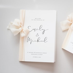 Modello moderno per il programma di matrimonio, itinerario della cerimonia, ordine del servizio modificabile, programma personalizzato, libretto pieghevole, Canva A4 11x8.5 P12