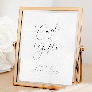 Minimale cadeaus en kaarten bord, elegante aangepaste bruiloft sjabloon, modern afdrukbaar decor vrijgezellenfeest, klassiek chic, canvas downloaden wo1939