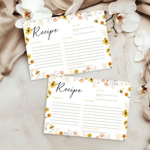 Carte recette Bride to Bee, modèle de douche nuptiale, thème floral champêtre, insert de cuisine, fournitures de fête d'invité de mariage, toile, téléchargement BA0613
