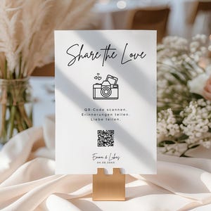 Teilt eure Fotos Schild, QR Code Hochzeitsalbum, Share the Love, Ausdrucksvorlage, Moderne Boho Dekoration, Digitales Album Canva A4/A5 SI43