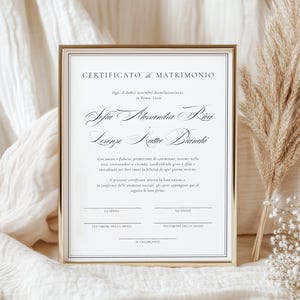 Certificato di matrimonio italiano, modificabile su Canva, calligrafia moderna, ricordo di nozze stampabile in formato A4 (8x10), regalo minimalista per anniversario W3464D