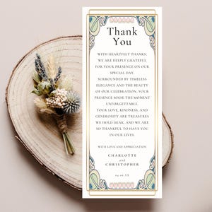 Biglietto di ringraziamento con motivo floreale Art Nouveau, biglietto d'auguri vintage Grande Gatsby, elegante biglietto di auguri per tutte le occasioni, modello Canva WED0608