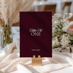 Table Number Signs Wedding Editable Canva, Burgundy Plum Old Money Reception Cards Printable 5x7 Instant Download W51