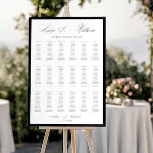 Seating Chart 300 Guests Editable Canva, Old Money Style Black Frame Wedding Table Plan A1 24x36, Printable Poster W40
