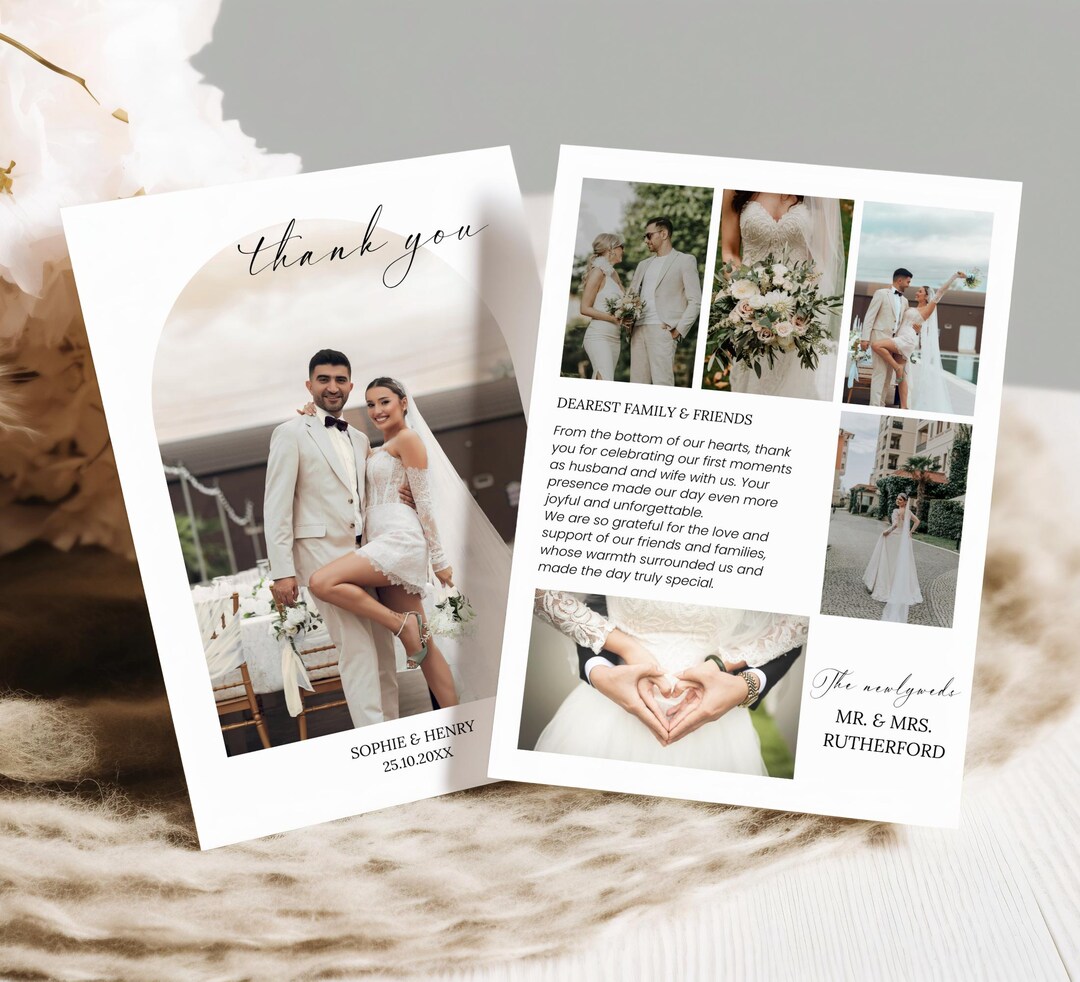 Photo Wedding Thank You Card Template, Editable Printable Modern Design ...
