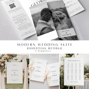 Modern Gatefold Invitation Suite Bundle, Editable Canva Template, Essential Ceremony & Reception Decor, Minimal Welcome Seating Sign WED16