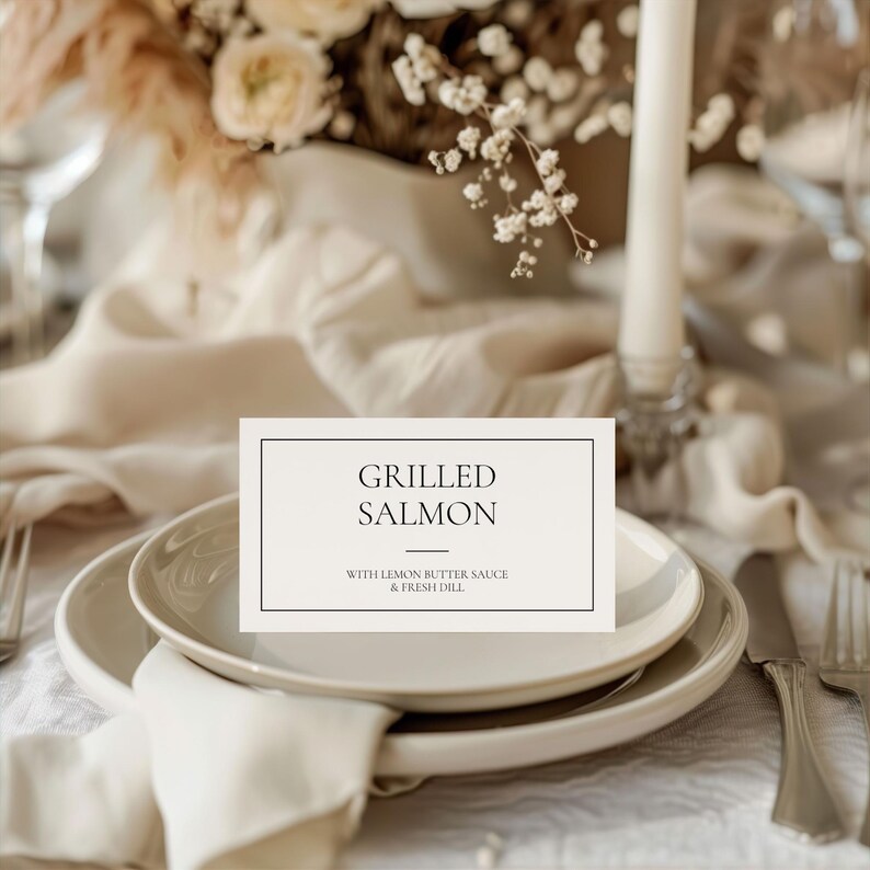 Minimal Buffet Card Template, Editable Wedding Food Labels, Modern ...