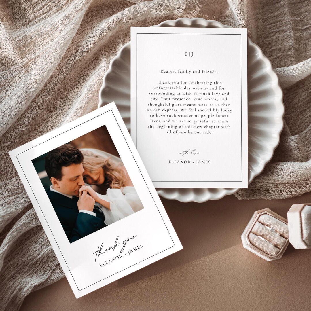 Wedding Thank You Card, Editable Photo Monogram Template, Minimal ...