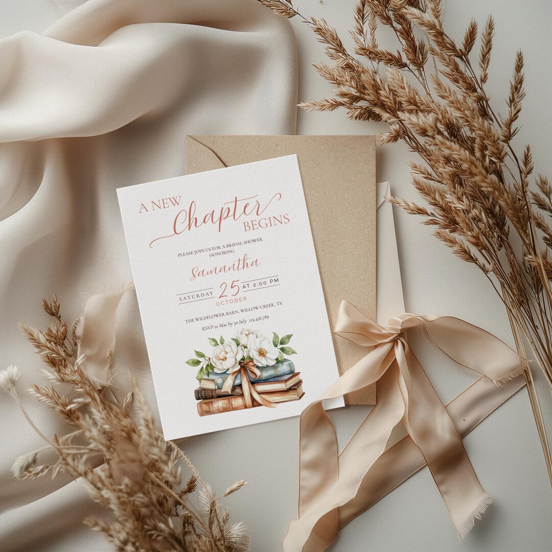 A New Chapter Begins Bridal Shower Invitation Editable Canva, Storybook ...