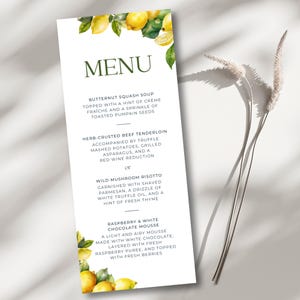 Modèle de Menu de mariage citron, carte d'édition d'agrumes, réception de célibataire italien imprimable, conception estivale La Dolce Vita, téléchargement immédiat BA0508
