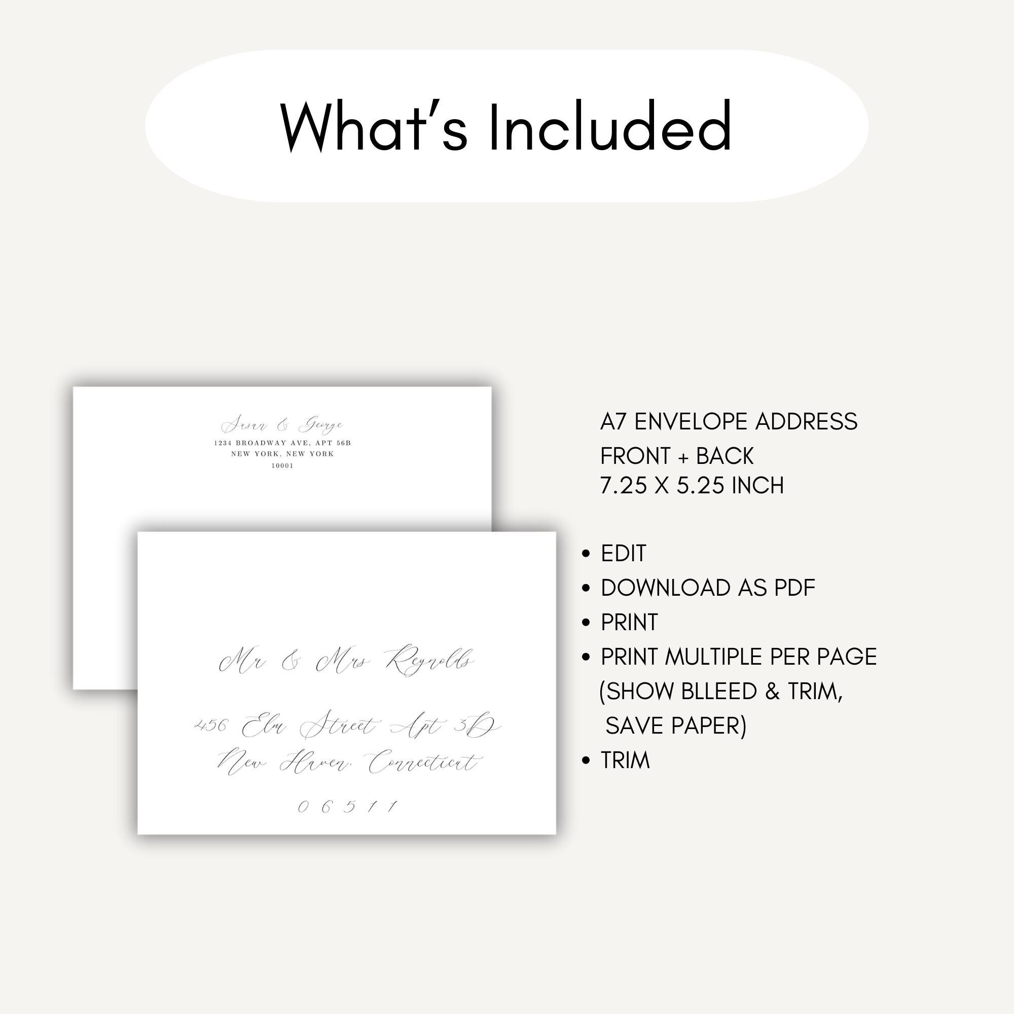 A7 Envelope Addressing Template, 5x7 Invite, Custom Wedding Stationery ...