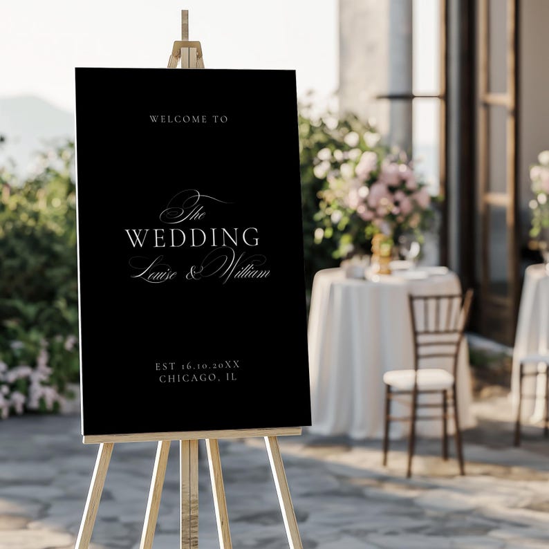 Editable Wedding Welcome Sign Canva, Black Modern Entrance Poster ...