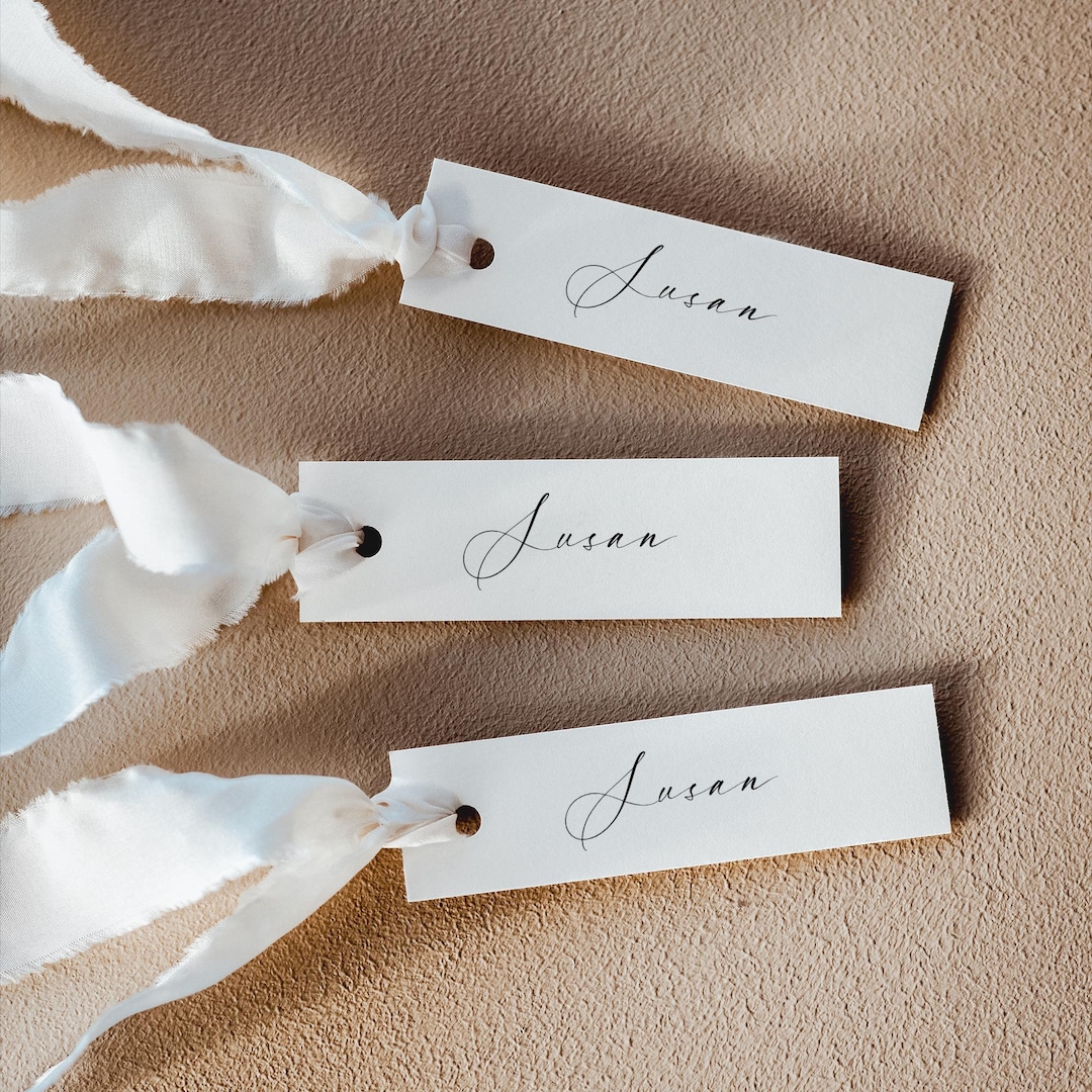Slim Tag Design Example Wedding Name Tags Editable Canva, Modern Calligraphy Slim Place Cards ...