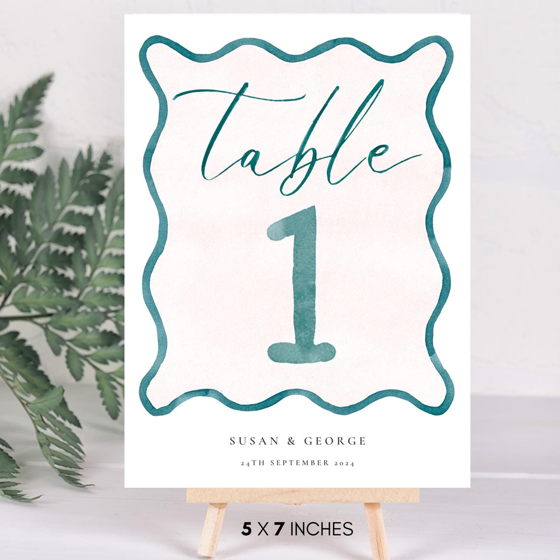 Whimsical Hand Drawn Watercolor Table Number Sign, Wavy Modern Design ...
