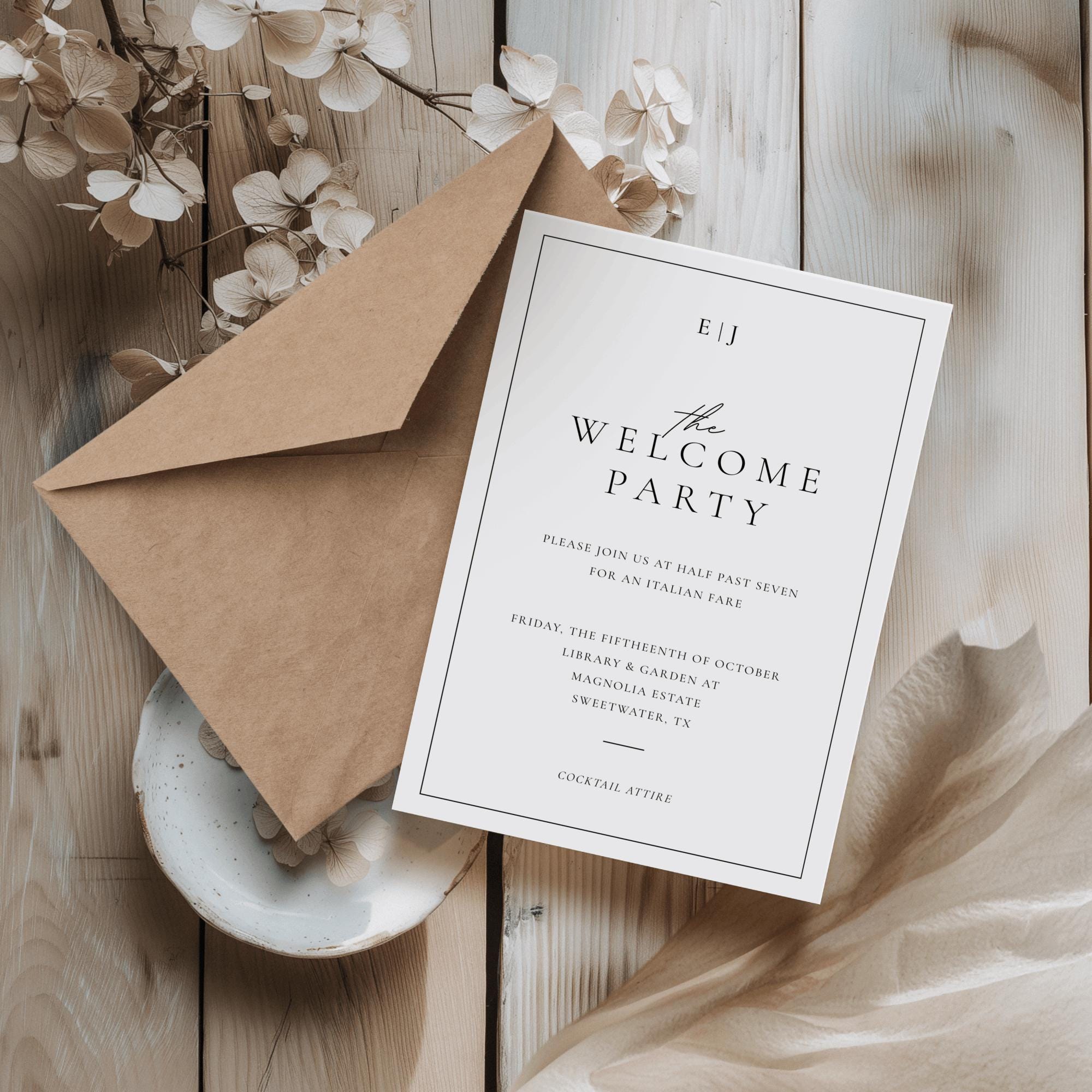 Welcome Party Invite, Monogram Wedding Template, Custom Rehearsal Welcome Party Invite, Monogram Wedding Template, Custom Rehearsal