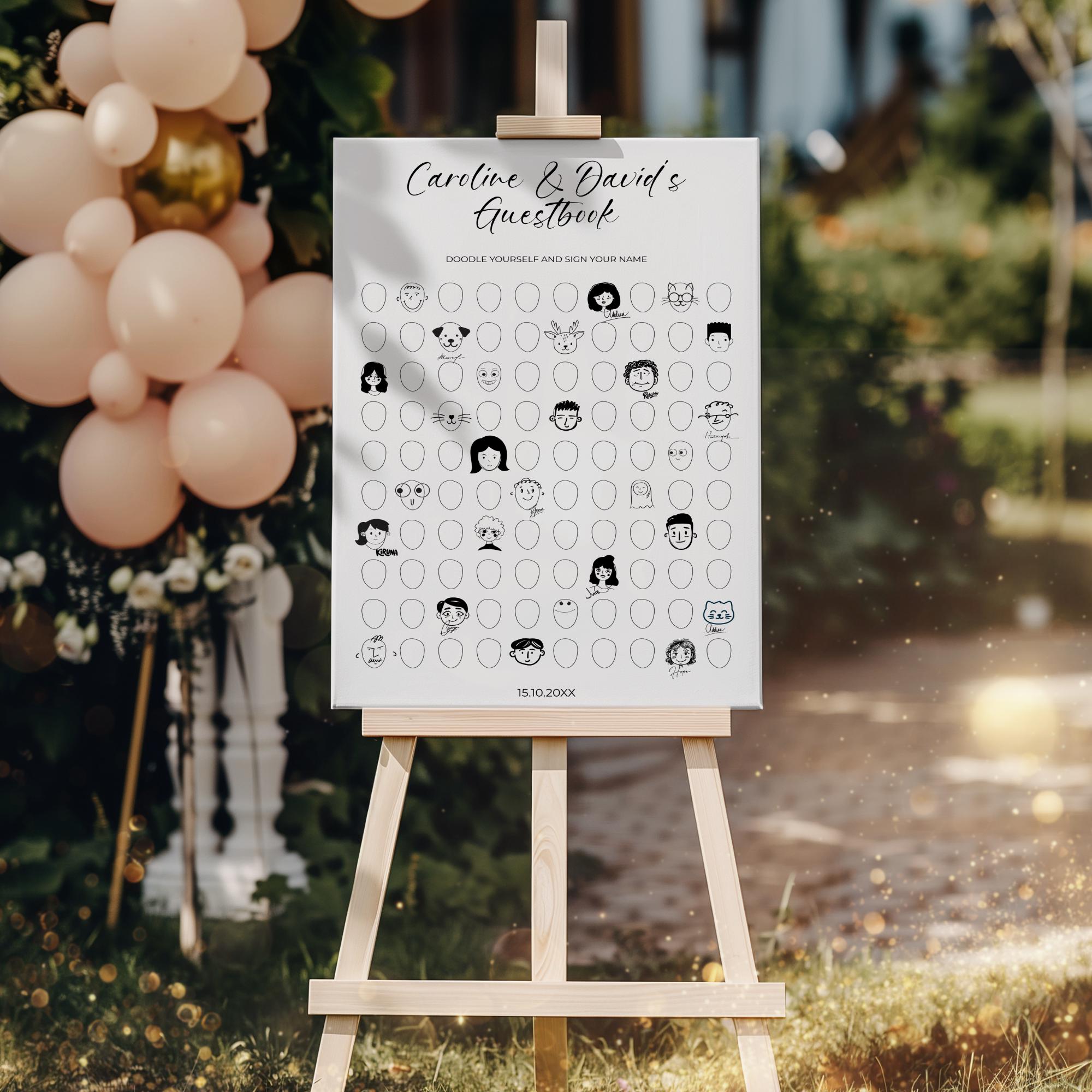 Alternative Wedding Guest Book Sign, Draw Your Face Interactive