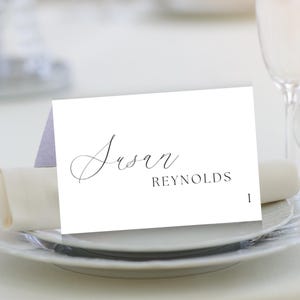 Plantilla minimalista de tarjeta de lugar plegada y plana, letrero editable para boda, caligrafía moderna, decoración de mesa personalizada, descarga instantánea (WED1833)