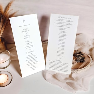 Wedding Program with Cross, Minimalist Ceremony Guide Template, Elegant Order of Service for Your Special Day Custom Canva Download WED2511B