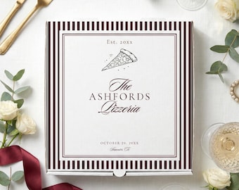 Pizza Box Template, Old Money Wedding, Vine Red, Custom Party Favor Label, Modern Rehearsal Dinner Decor, Stripe Design Print, Canva W5174