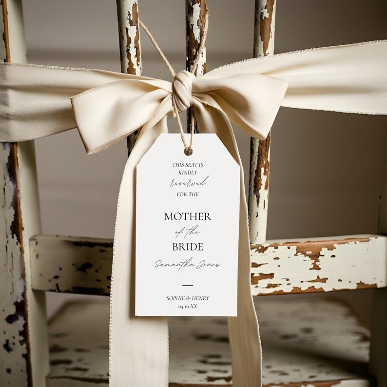 Reception Tags Reserved Seating Wedding Chair Tags, Editable Template, Custom Row ...