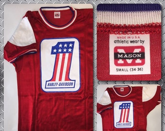 Maglietta vintage anni '70 Harley Davidson #1 HD vintage Ideal Stars Bars Stunt Cycle Tee MAI USATA SZ S Jersey T-Shirt