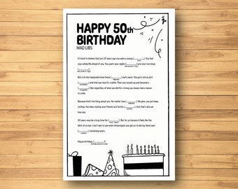 50th Birthday Mad Libs Game