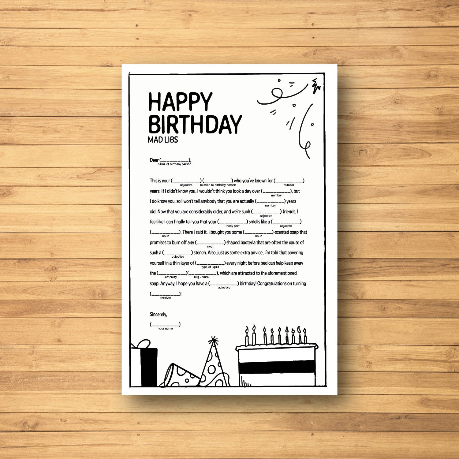 Birthday Mad Libs Game - Etsy