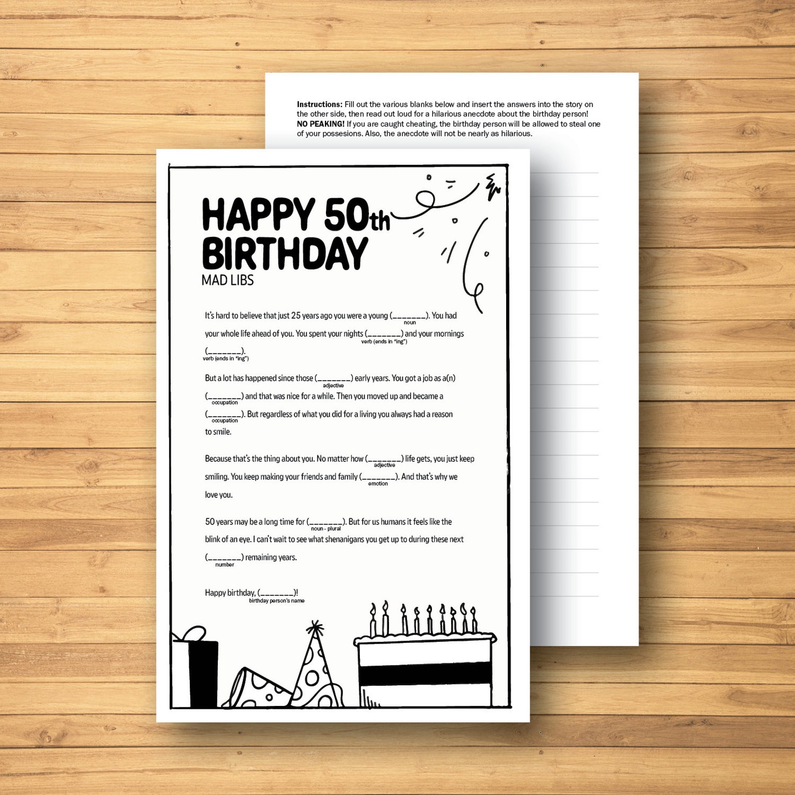 50th Birthday Mad Libs Game - Etsy