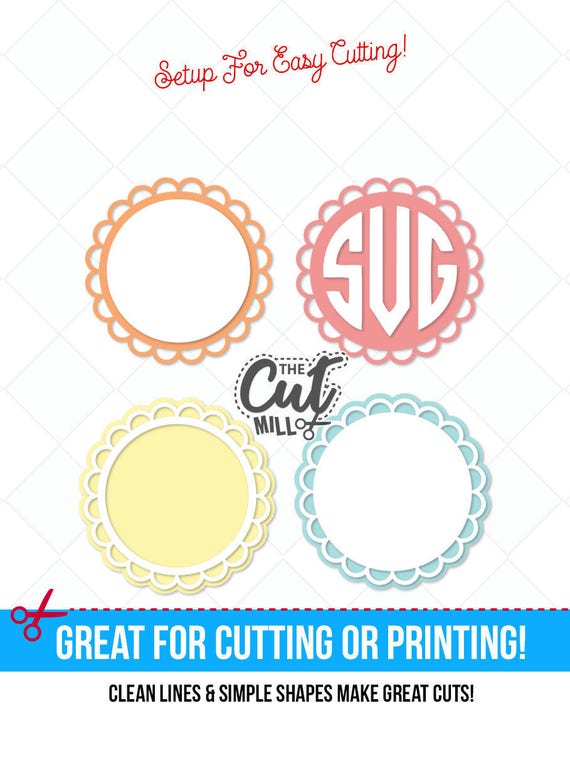scalloped monogram svg, scalloped circle svg, svg designs, cut files, letters, monogram svg, round frame svg, svg frames, vinyl files