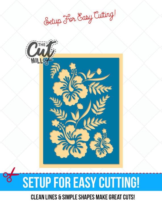 Hibiscus floral greeting card svg cut file, dxf, jpg, png, ai cutting files, clip art, printable, Silhouette Cameo, Cricut, Scrapbooking