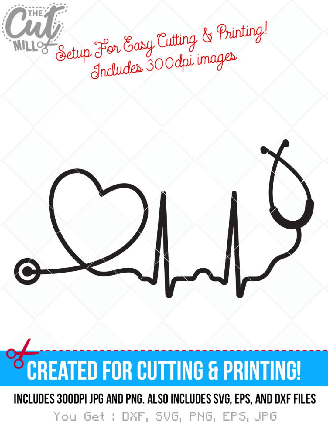 Heartbeat Svg Dxf Nurse Ekg Stethoscope Cut File Cutting Etsy