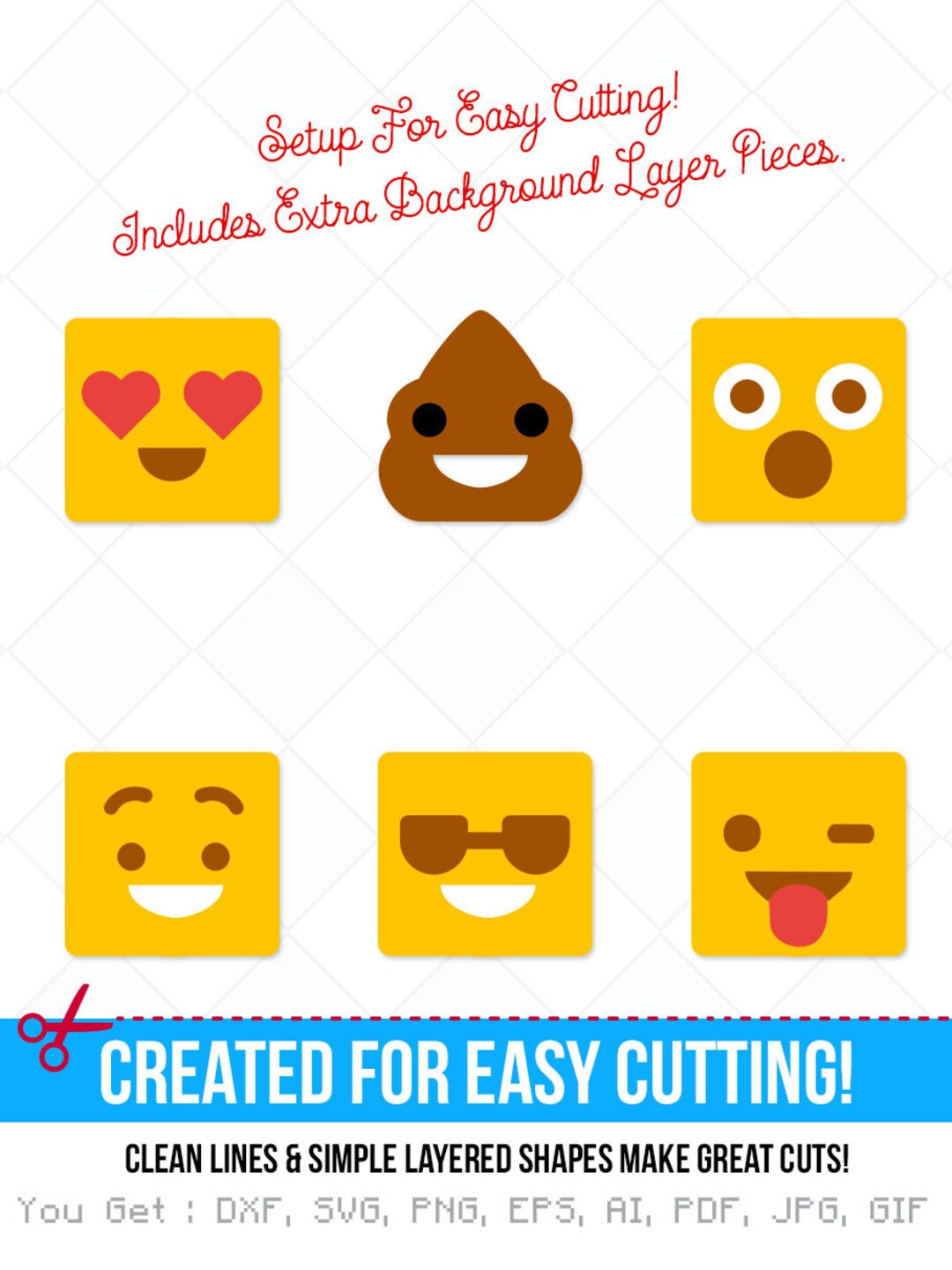 Emoticon Svg Bundle, Love, Poop, Happy, Cool, Silly, Surprised, Cut