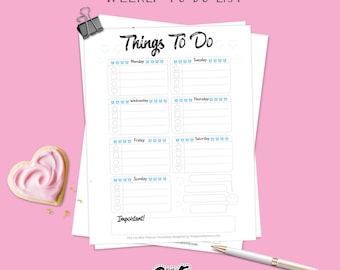 Pritable Planner Page - Printable To Do List - Weekly Things To Do List - A5, A4, US Letter Printable Planner Inserts