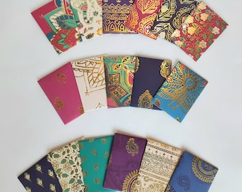 Handmade gift/money card envelopes/pack of 5/gold foiled/elephants/peacock/Christmas/Birthday/Anniversary/Eid/Diwali/FREE P&P