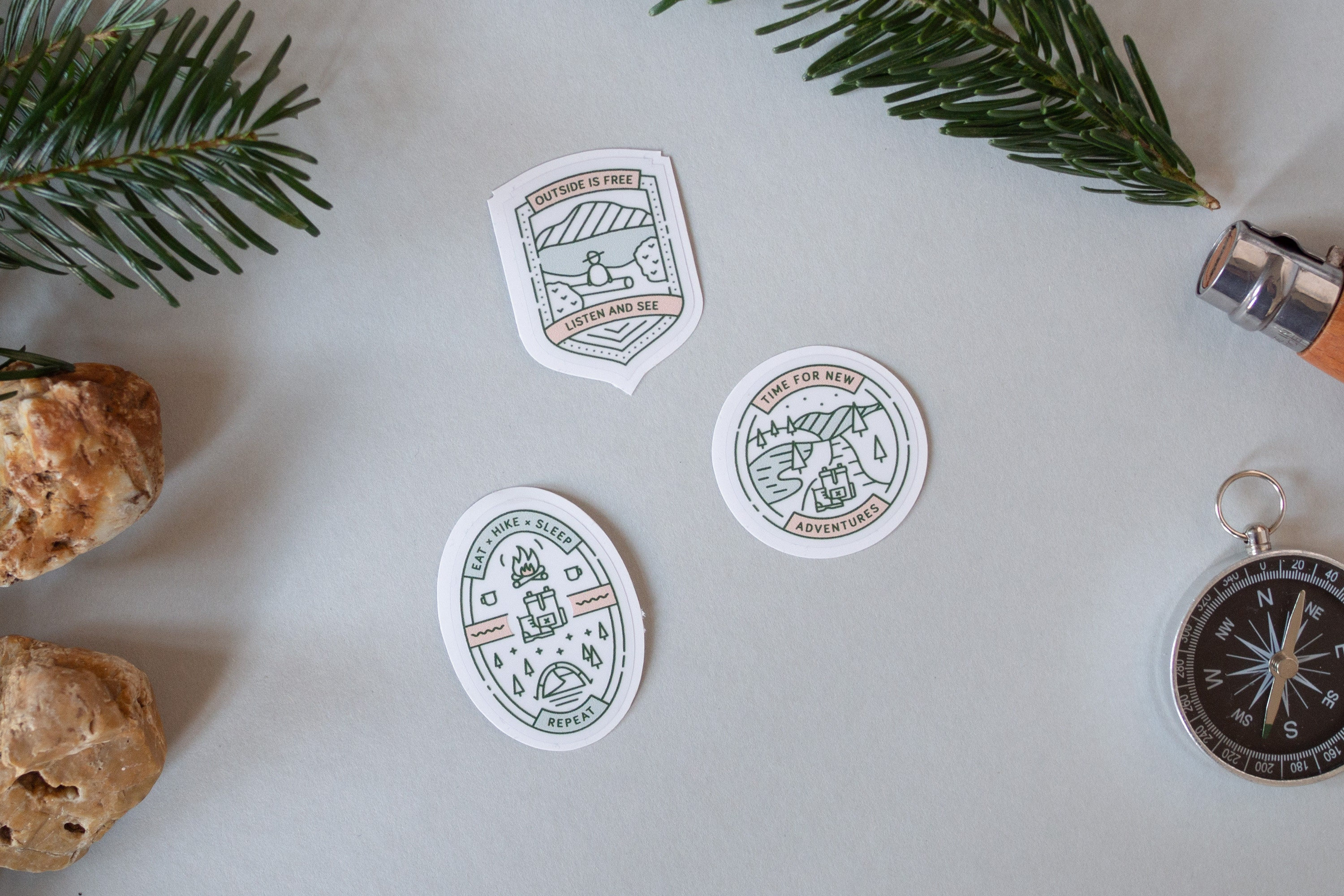 Sticker Set Wandern | Aufkleber Natur und Outdoor transparent | Abzeichen Wandertouren