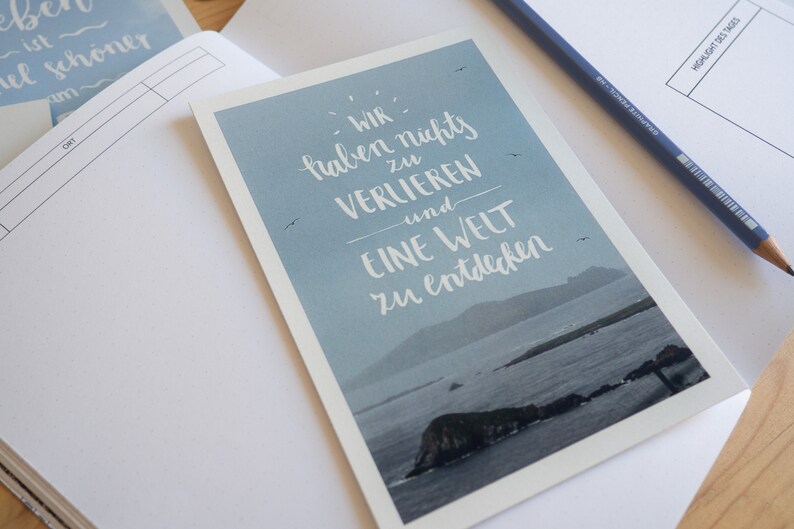 Postkartenset Reiselust mit HandletteringSpruch 7 St. Etsy.de