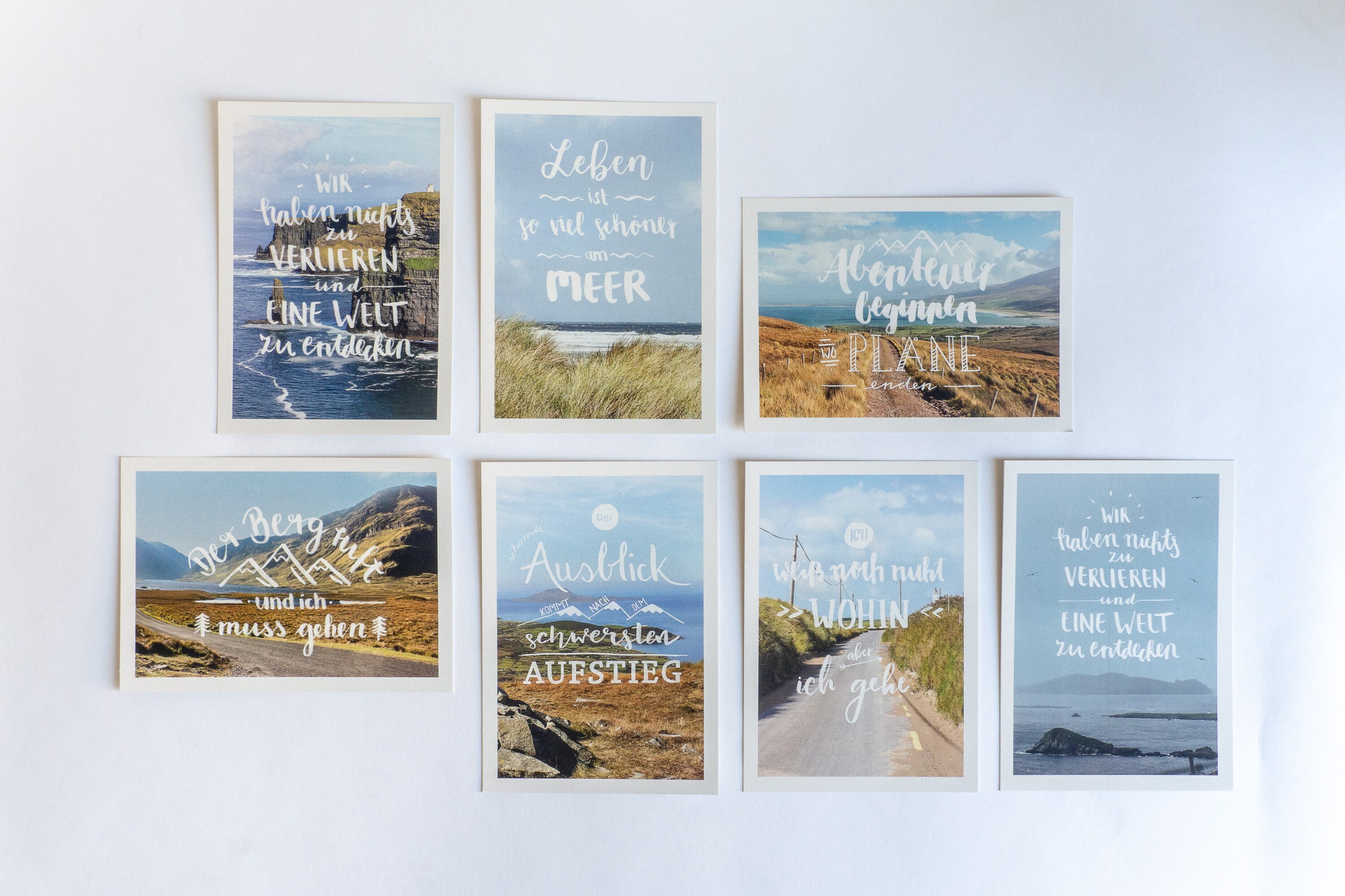 3er Postkartenset Reiselust mit HandletteringSpruch zum selbst