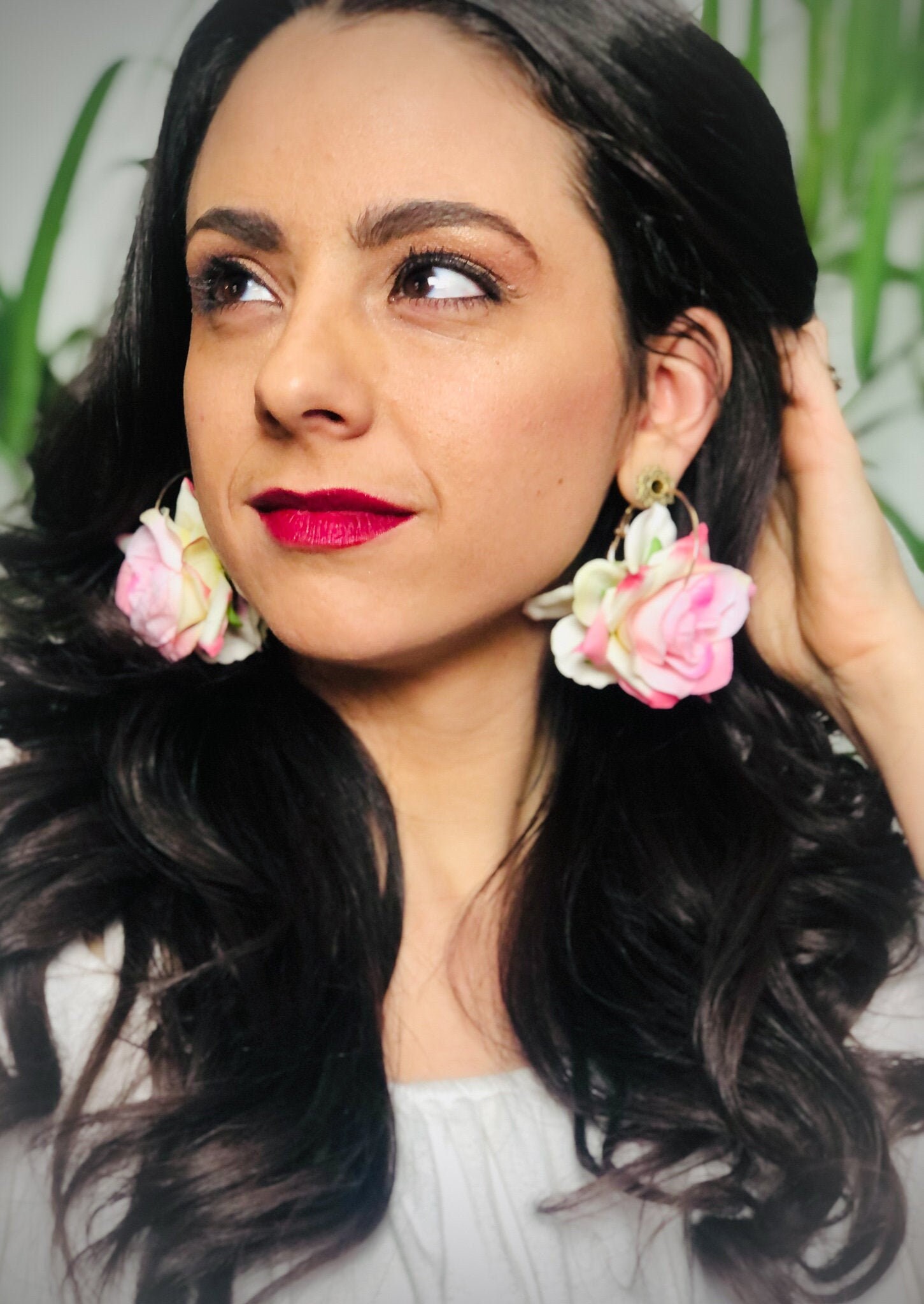 Rose flower 2024 hoop earrings