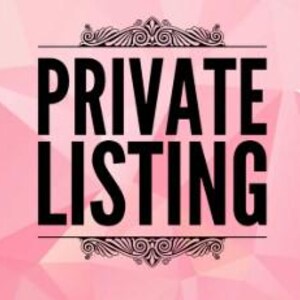 May include: A graphic with the words "PRIVATE LISTING" in bold black letters, centered on a pink background with a geometric pattern. The text is framed by decorative flourishes.