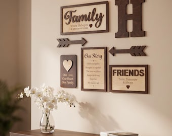 Dimensional Wooden Wall Art Gallery Set, Personalized Family Name Sign, Farmhouse Decor, Newlywed Gift