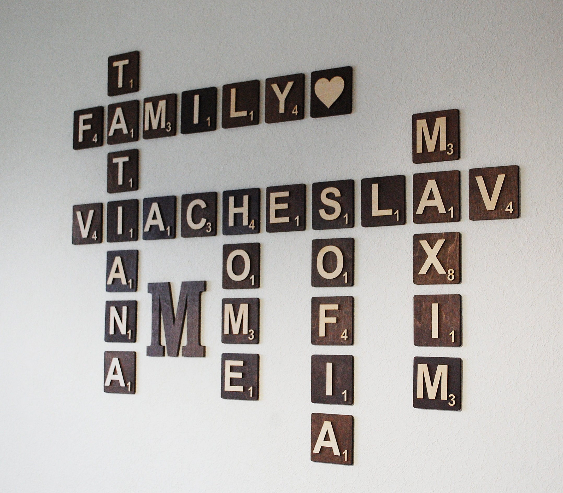 5x5 large scrabble tiles wall art, Family scramble letters sign, Wood family name personalized wall art