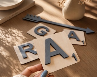 Wooden Scrabble Letter Tiles 3.5" Custom Family Name Wall Art Sign Set