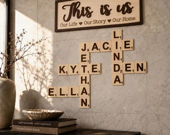 Custom Scrabble Name Family Crossword Art, Wooden 5th Anniversary Gift  for Wall Decor